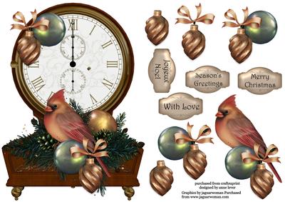 Vintage Clock Shaped Christmas Topper - Cardinal