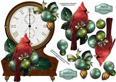 Vintage Clock Shaped Christmas Topper - Red Cardinal