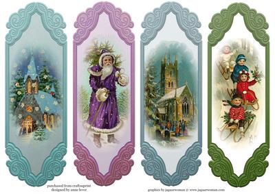 4 Vintage Christmas Toppers / Bookmarks