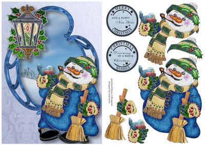 Smiling Snowman & Christmas Lantern