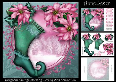 Gorgeous Vintage Stocking - Pretty Pink Poinsettias