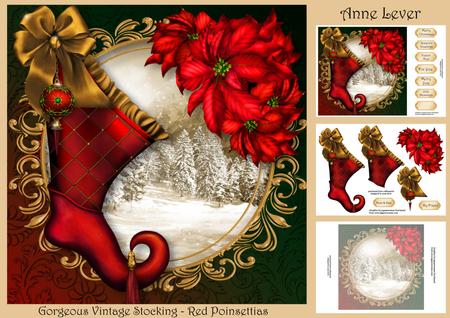 Gorgeous Vintage Stocking - Red Poinsettias