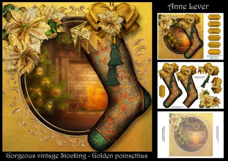 Gorgeous Vintage Stocking - Golden Poinsettias