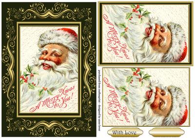 Beautifully Framed Vintage Smiling Santa