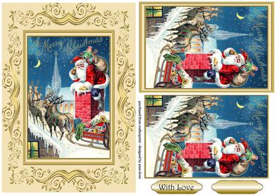 Beautifully Framed Vintage Santa on the Roof