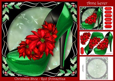 Christmas Shoe with Holly Frame - Red Poinsettias