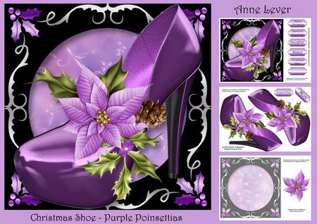 Christmas Shoe with Holly Frame - Purple Poinsettias