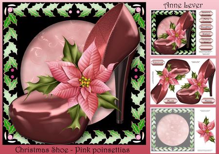 Christmas Shoe with Holly Frame - Pink Poinsettias