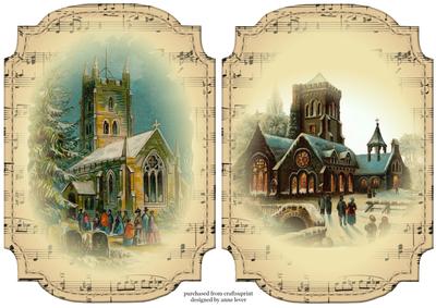 2 Shaped Sheet Music Christmas Toppers - Churches