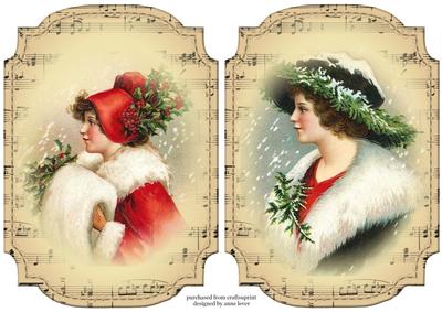 2 Shaped Sheet Music Christmas Toppers - Elegant Ladies