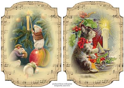 2 Shaped Sheet Music Christmas Toppers - Cat & Mice