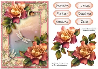 Sunset Roses & Dragonflies