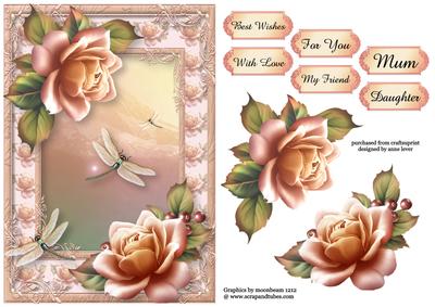 Pastel Sunset Roses & Dragonflies