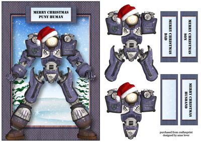 Merry Christmas Puny Human - Blue Robot