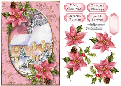 Watercolour Cottages with Poinsettias