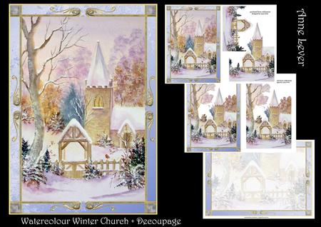 Watercolour Winter Church + Decoupage