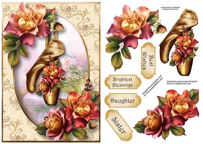 Beautiful Golden Ballet Shoes & Sunset Roses