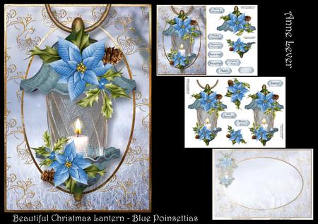 Beautiful Christmas Lantern - Blue Poinsettias