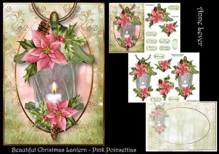 Beautiful Christmas Lantern - Pink Poinsettas