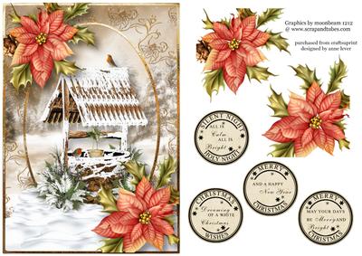 Snowy Wishing Well with Poinsettias
