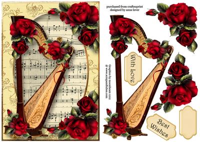 Gorgeous Harp with Sheet Music & Red Roses