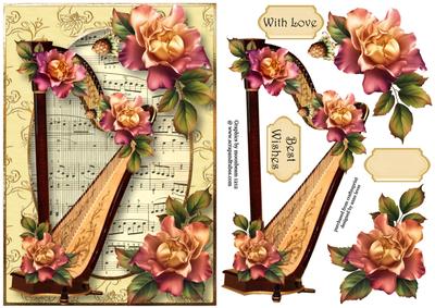 Gorgeous Harp with Sheet Music & Sunset Roses