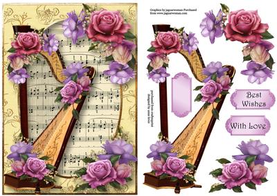 Gorgeous Harp with Sheet Music & Belle Roses