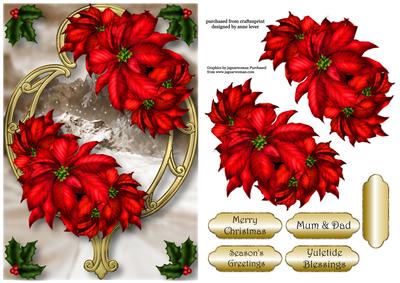 Red Poinsettias on Golden Frame