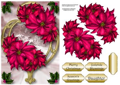 Hot Pink Poinsettias on Golden Frame