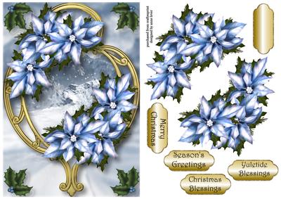 Ice Blue Poinsettias on Golden Frame