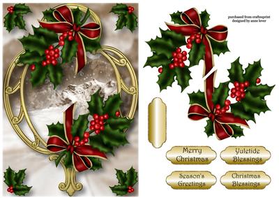 Holly & Berries on Golden Frame