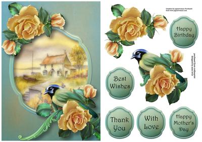 Green Jay & Yellow Roses