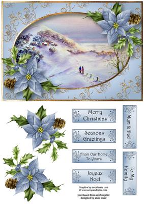 Watercolour Snowy Walk & Blue Poinsettias