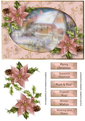 Watercolour Winter Woodland Cottage & Poinsettias