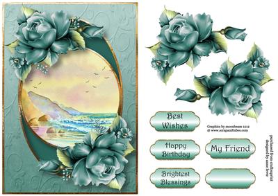Centre Circle Teal Roses