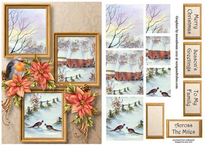 Snowy Oast Houses & Poinsettias Frame Trio
