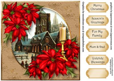 Poinsettias, Candle & Vintage Church