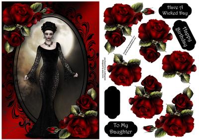 Gothic Beauty with Blood Red Roses