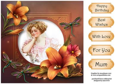 Vintage Beauty with Golden Lilies & Dragonflies