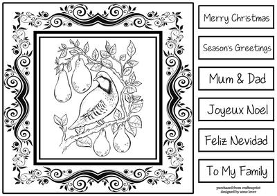Monochrome Christmas Inksaver - Partridge in a Pear Tree