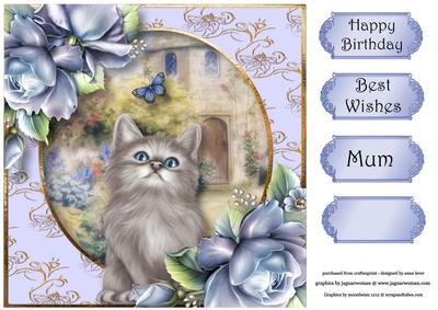 Cottage Kitten with Porcelain Roses & Butterfly Quick Topper
