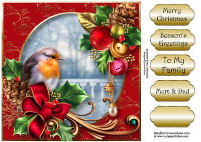 Robin, Holly & Baubles 8x8