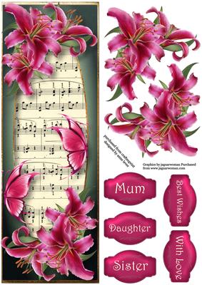 Hot Pink Lilies & Butterflies Large Dl