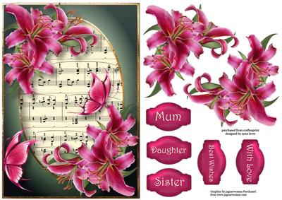 Hot Pink Lilies & Butterflies