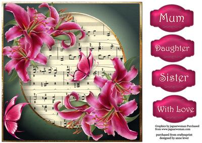 Hot Pink Lilies & Butterflies 8x8