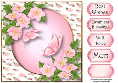 Pink Blossom & Butterflies 8x8