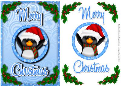 Merry Christmas Penguin & Holly