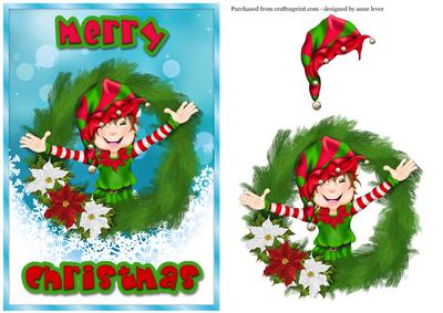 Smiling Elf Merry Christmas Topper + Decoupage