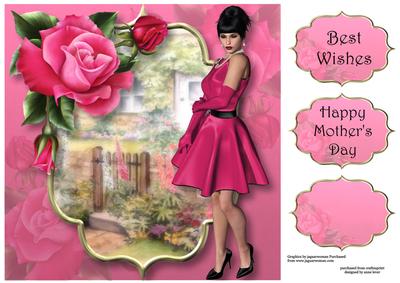 Ladies Day with Deep Pink Roses 8x8 Quick Topper