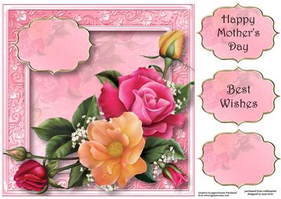 Beautiful Pink & Peach Roses 8x8 Quick Topper